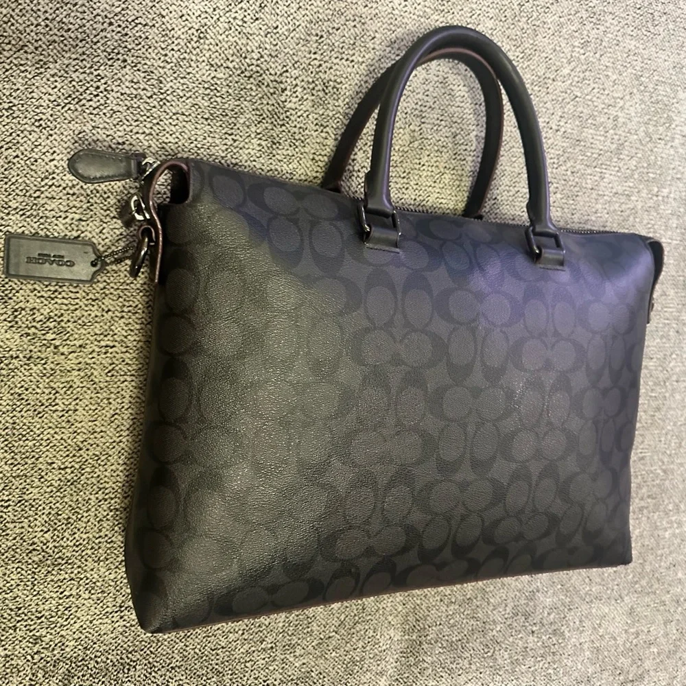 Coach Black Signature Leather Brief Case Workbag